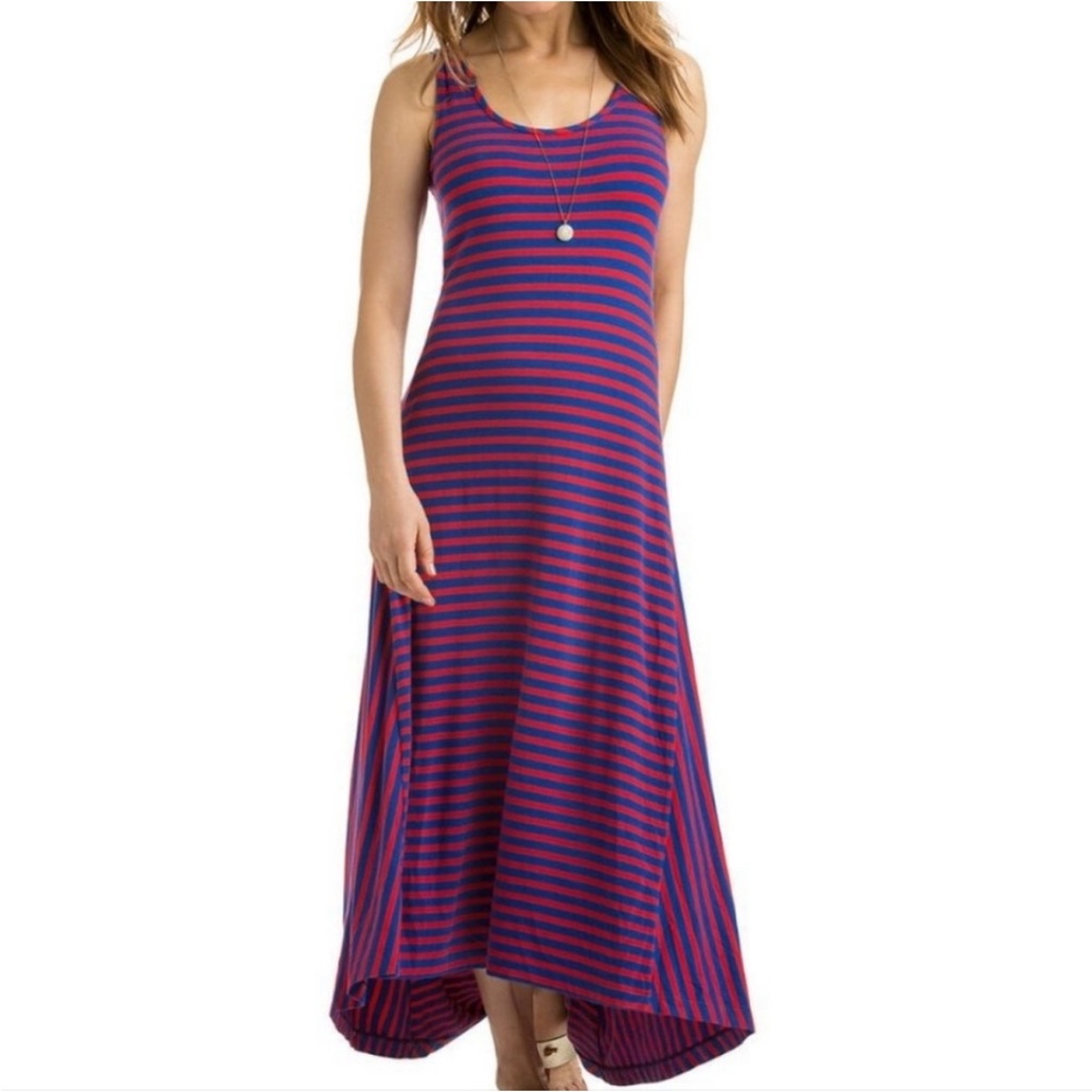 Vineyard Vines Asymmetrical Dress in Blue and red Stripes
